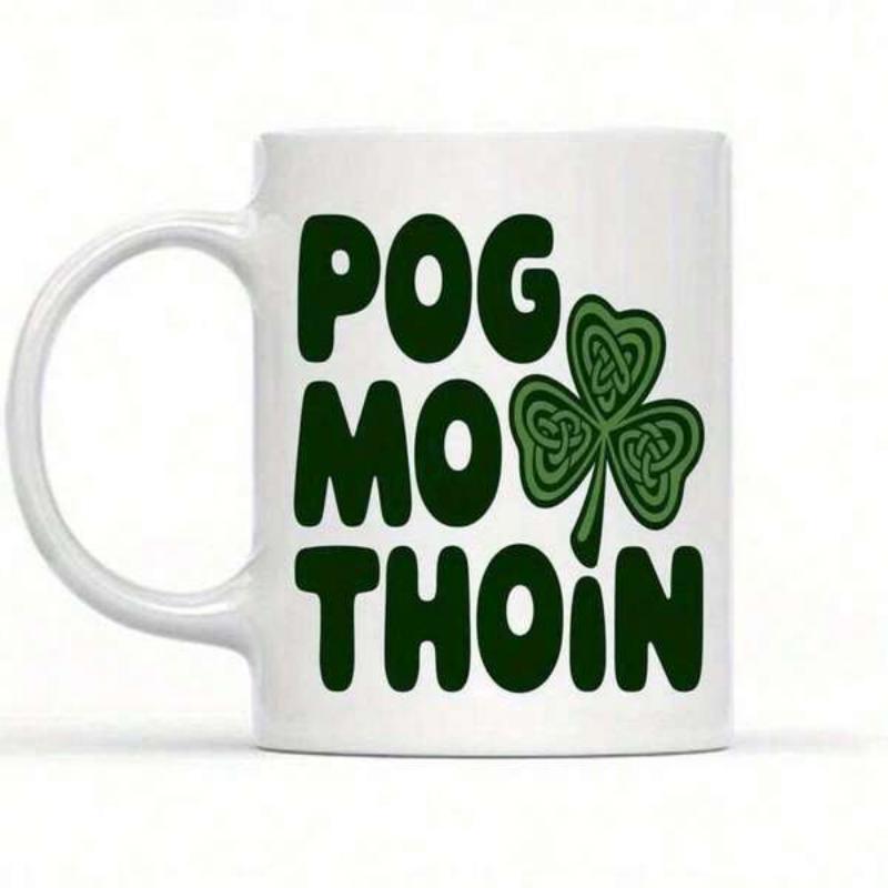Tailorly White Ceramic 11 oz Mug - Traditional Vibrant Green Celtic Knot With Intricate Ancient Irish Patterns Shamrock