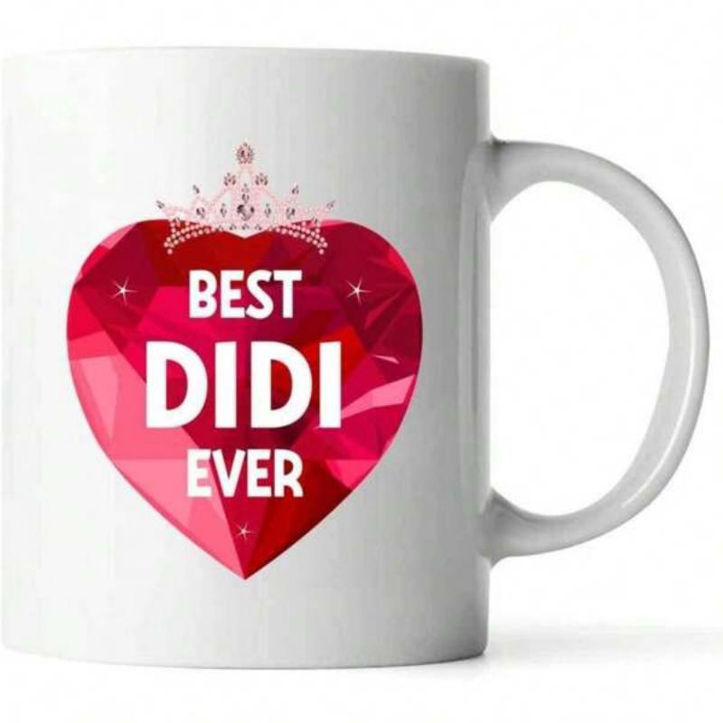 Tailorly White Ceramic 11 oz Mug - Best Didi Ever Shiny Red Diamond Texture Pattern Featuring Elegant Small Pink Crown Heart
