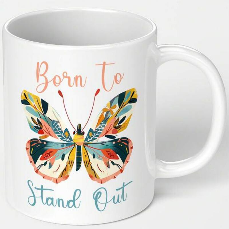 Tailorly White Ceramic 11 oz Mug - Born To Stand Out Artistic Colorful Wings With Intricate Floral Patterns And Vibrant Textures Butterfly