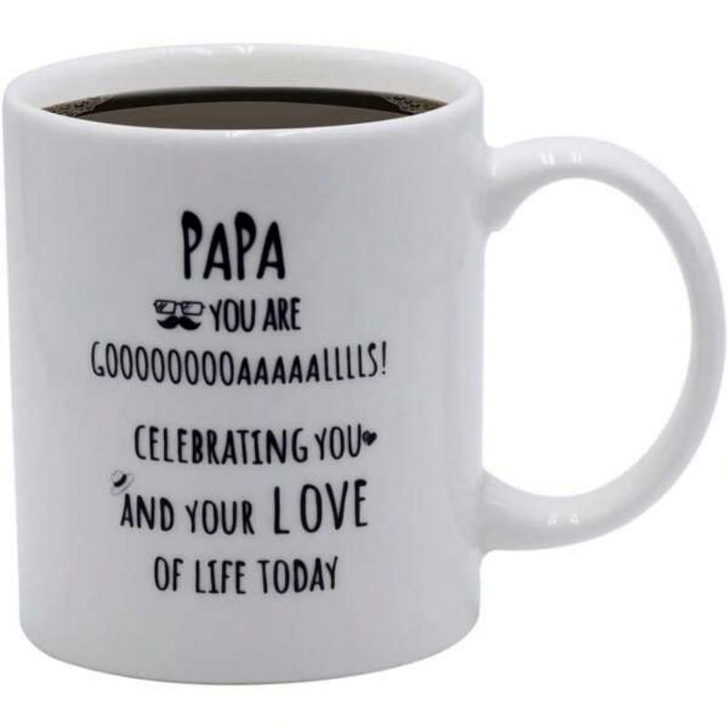 Tailorly White Ceramic 11 oz Mug - Papa You Are Goals Celebrating You And Your Love Of Life Today Minimalist Ceramic Cylinder Featuring Decorative Black Scripted