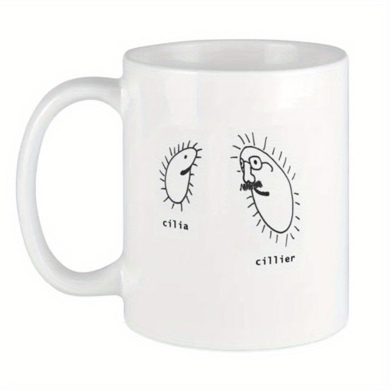 Tailorly White Ceramic 11 oz Mug - Cilia Cillier Two Funny Little Cells With Hairy Cilia In Minimalist Sketch Style Microbe