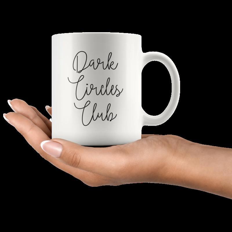 Tailorly White Ceramic 11 oz Mug - Dark Circles Club Sleek White Ceramic Vessel Held Gently Within A Human Hand Mug