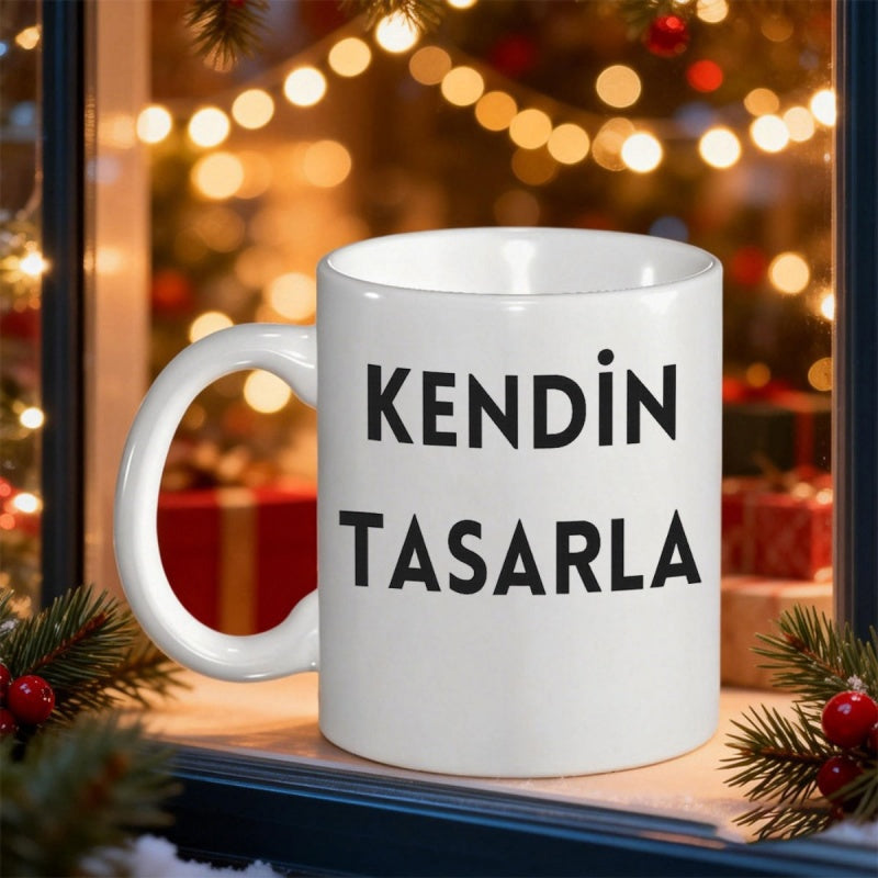 Tailorly White Ceramic 11 oz Mug - Simple White Ceramic Cup Resting On Window Sill With Festive Holiday Atmosphere Mug