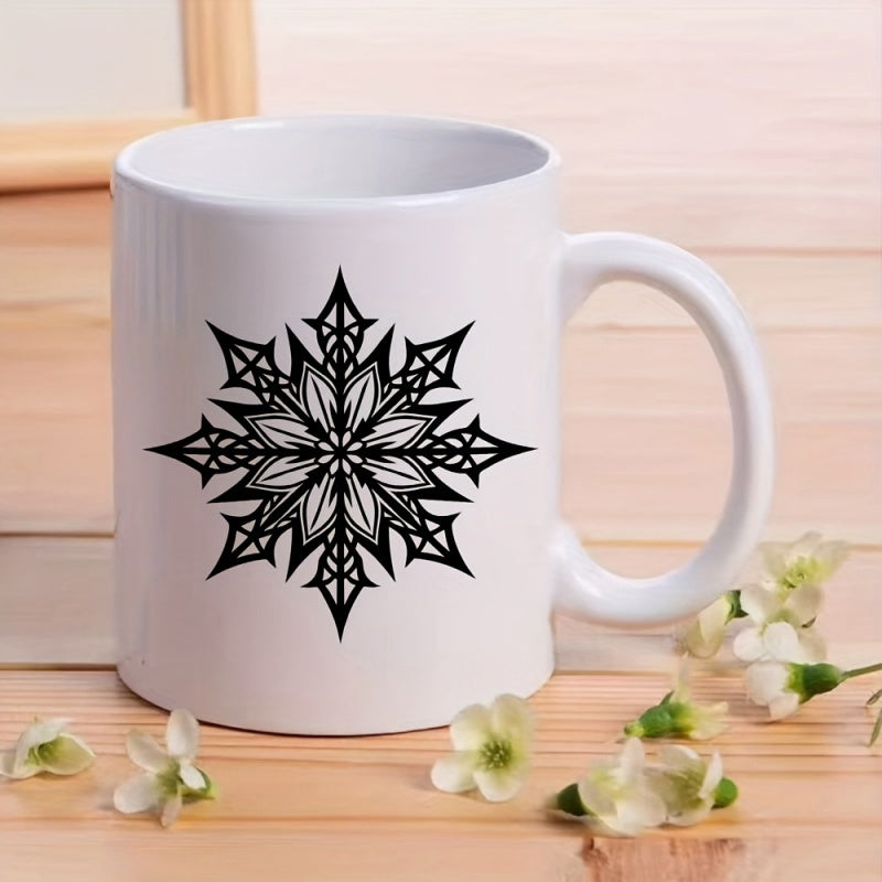 Tailorly White Ceramic 11 oz Mug - Intricate Symmetrical Geometric Mandala Pattern On A Minimalist Background Snowflake