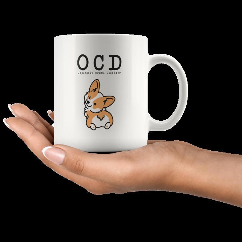 Tailorly White Ceramic 11 oz Mug - Ocd Obsessive Corgi Disorder Cute Small Cartoon Dog Peeking Over Shoulder From White Smooth Surface Corgi