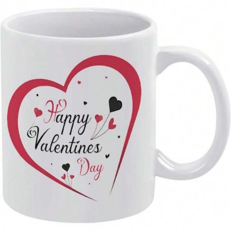 Tailorly White Ceramic 11 oz Mug - Happy Valentines Day Elegant Red Frame With Smaller Hearts And Delicate Speckled Dots Heart