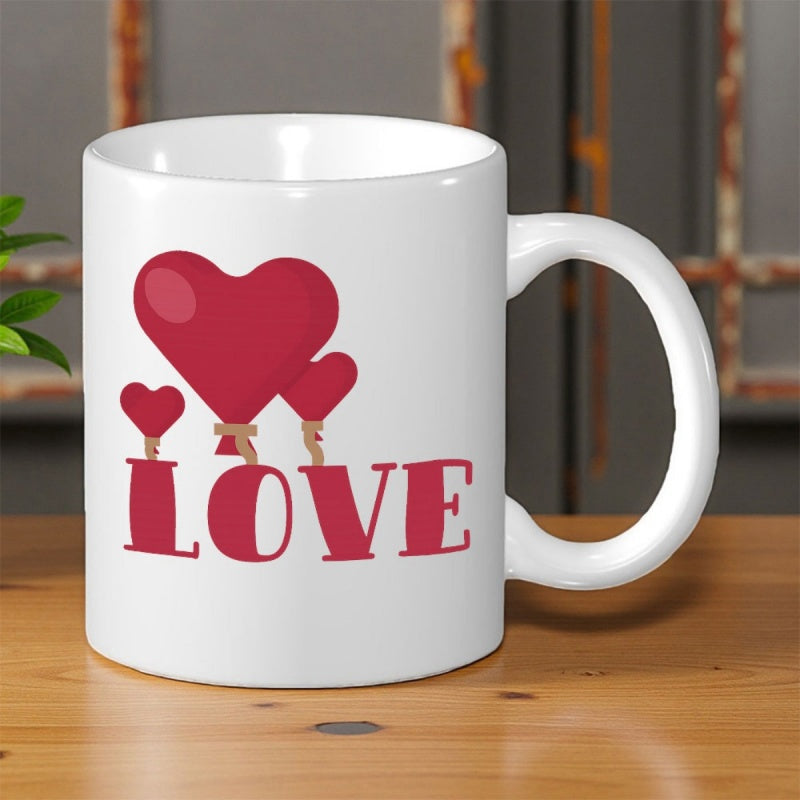 Tailorly White Ceramic 11 oz Mug - Love Vibrant Red Balloons Floating Above Bold Lettering Symbolizing Romantic Sentimental Heart