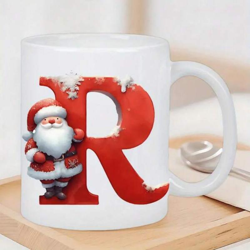 Tailorly White Ceramic 11 oz Mug - R Festive Miniature Jolly Character With Snowflakes On Bold Red Letter Santa