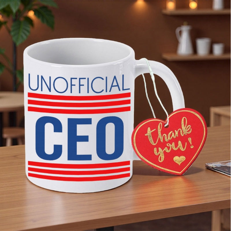 Tailorly White Ceramic 11 oz Mug - Unofficial CEO Thank You Bold Red And Blue Stripes On Minimalist