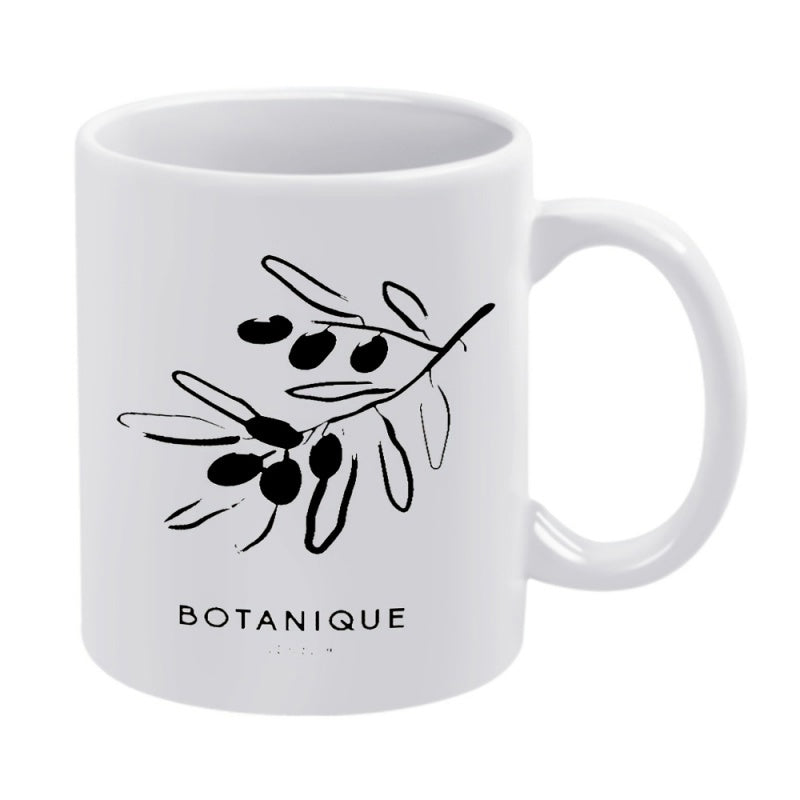 Tailorly White Ceramic 11 oz Mug - Botanique Minimalist Black Line Drawing Of A Leafy Olive Branch