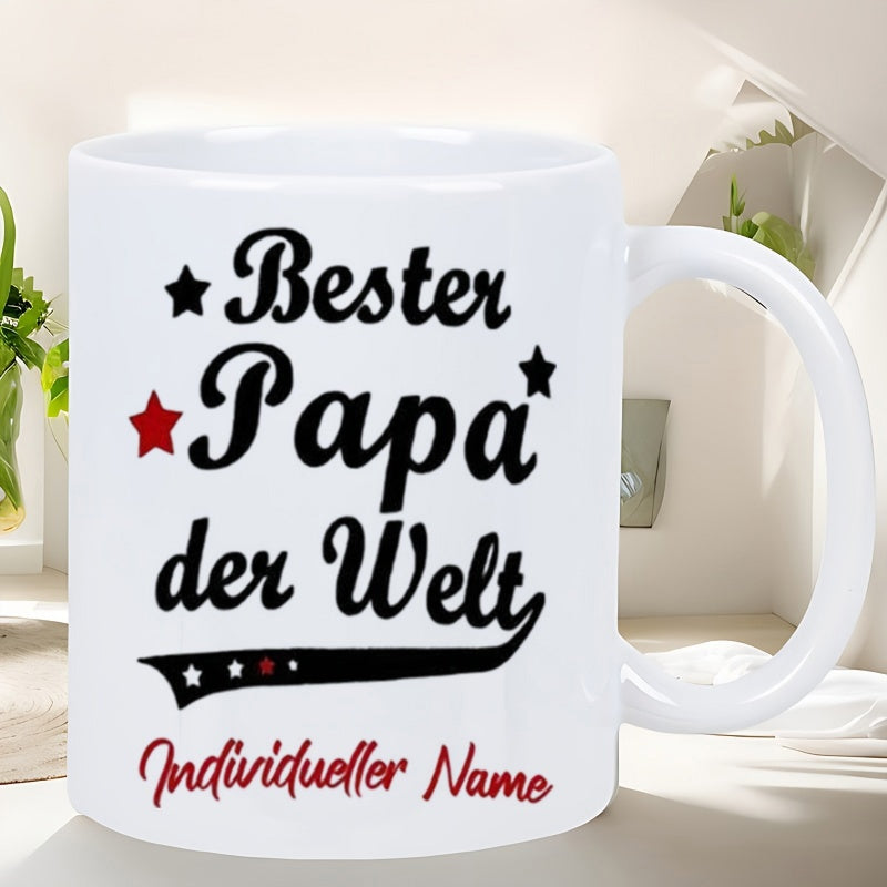 Tailorly White Ceramic 11 oz Mug - Elegant Decorative Script Typography Featuring Multiple Small Stars Personalized Design Star