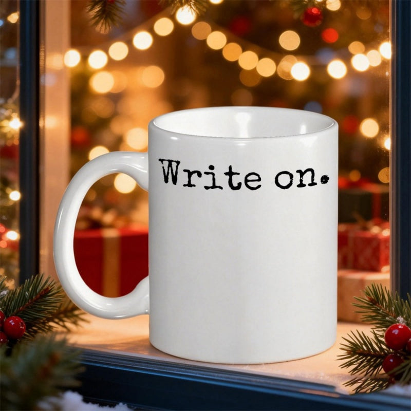 Tailorly White Ceramic 11 oz Mug - Write On Minimalist Ceramic Vessel In Warm Festive Christmas Atmosphere Lighting Mug