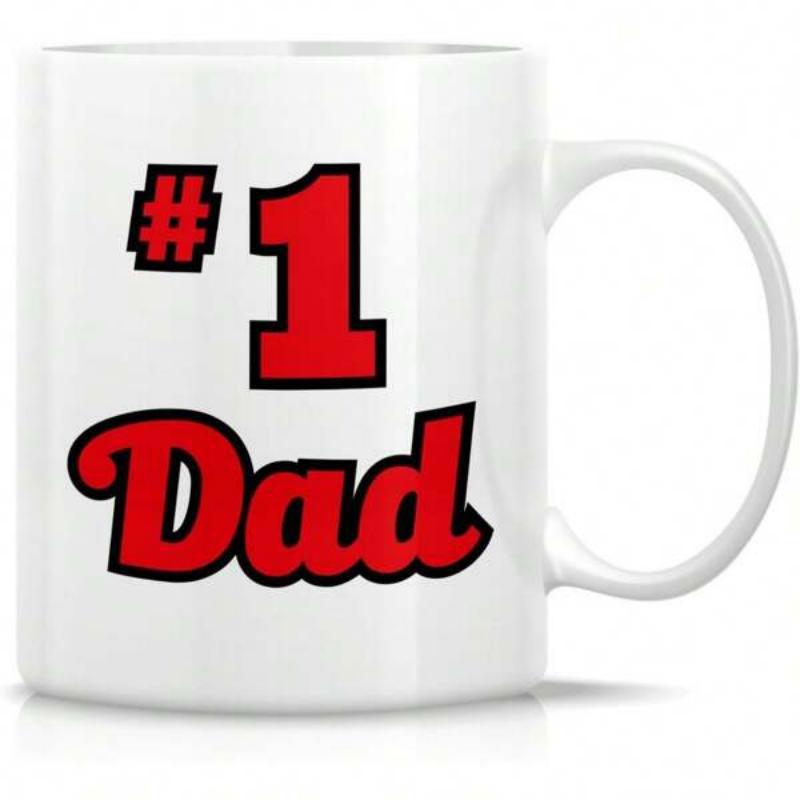 Tailorly White Ceramic 11 oz Mug - 1 Dad Bold Red Stylized Text Featuring Thick Black Outlines On Ceramic Mug
