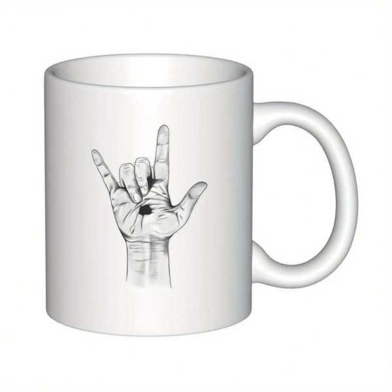 Tailorly White Ceramic 11 oz Mug - Detailed Pencil Sketch Style Human Hand Showing Universal Gesture Hand
