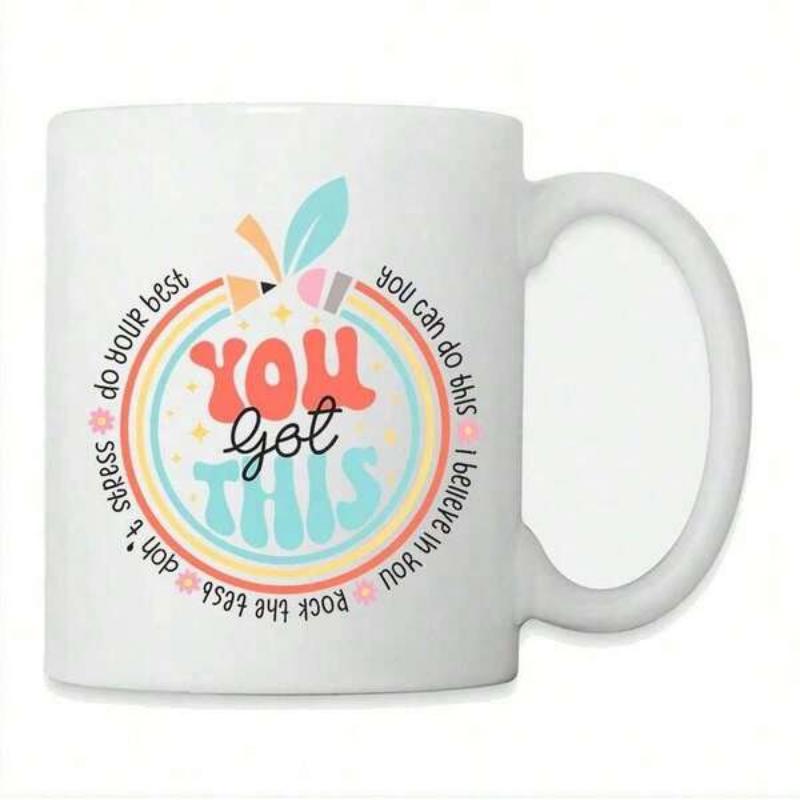 Tailorly White Ceramic 11 oz Mug - You Got This Do Your Best You Can Do This I Believe In You Rock The Test Dont Stress Colorful Rainbow Circle Drawn By A Pencil