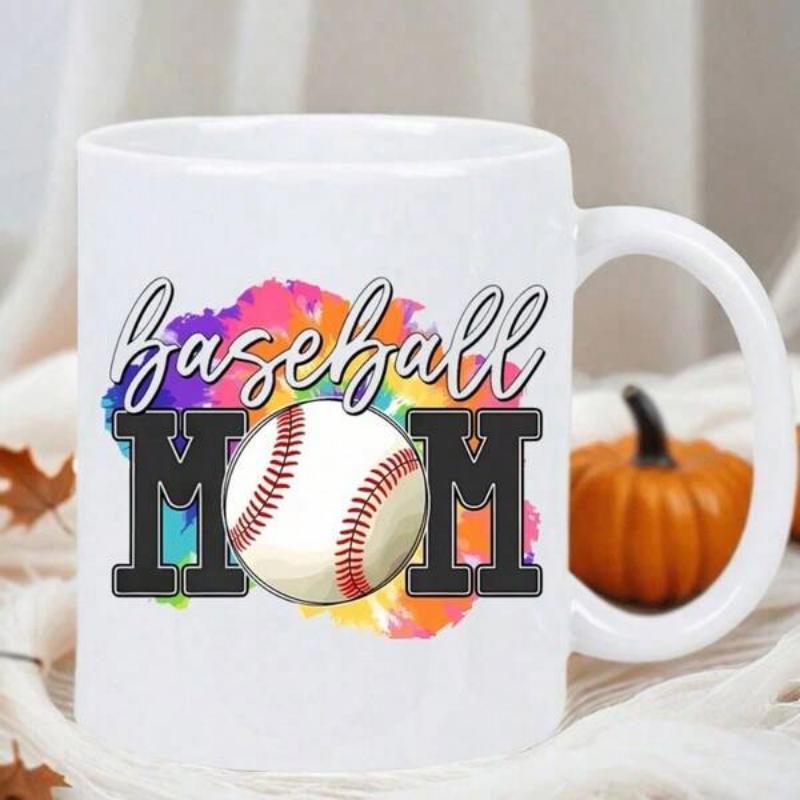 Tailorly White Ceramic 11 oz Mug - Baseball Mom Vibrant Colorful Tie Dye Splash With Classic Stitched White Baseball