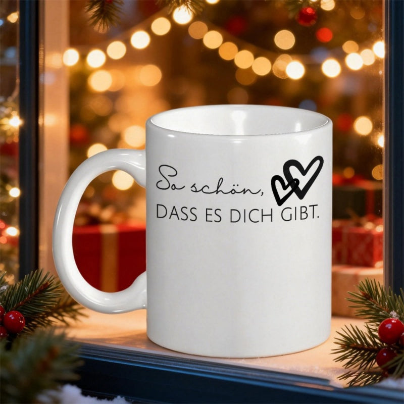 Tailorly White Ceramic 11 oz Mug - Minimalist Outlined Hand Drawn Artistic Symbols Floating On Polished Surface Heart