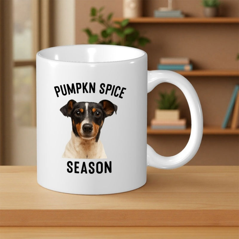 Tailorly White Ceramic 11 oz Mug - Pumpkn Spice Season Realistic Portrait Of A Tri Color Jack Russell Terrier Looking Forward Dog