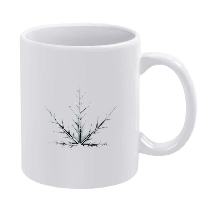 Tailorly White Ceramic 11 oz Mug - Minimalist Skeletal Nature Pattern With Sharp Delicate Spiky Branches Leaf