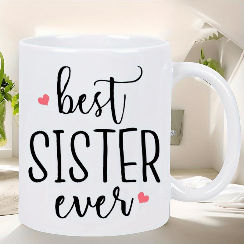 Tailorly White Ceramic 11 oz Mug - Best Sister Ever Minimalist With Delicate Pink Hearts Decorative Mug