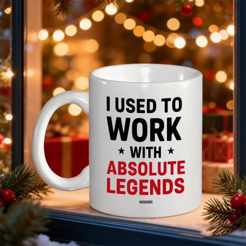 Tailorly White Ceramic 11 oz Mug - I Used To Work With Absolute Legends Minimalist White Ceramic Vessel Displaying Bold Typographic Sentiment With Decorative Stars
