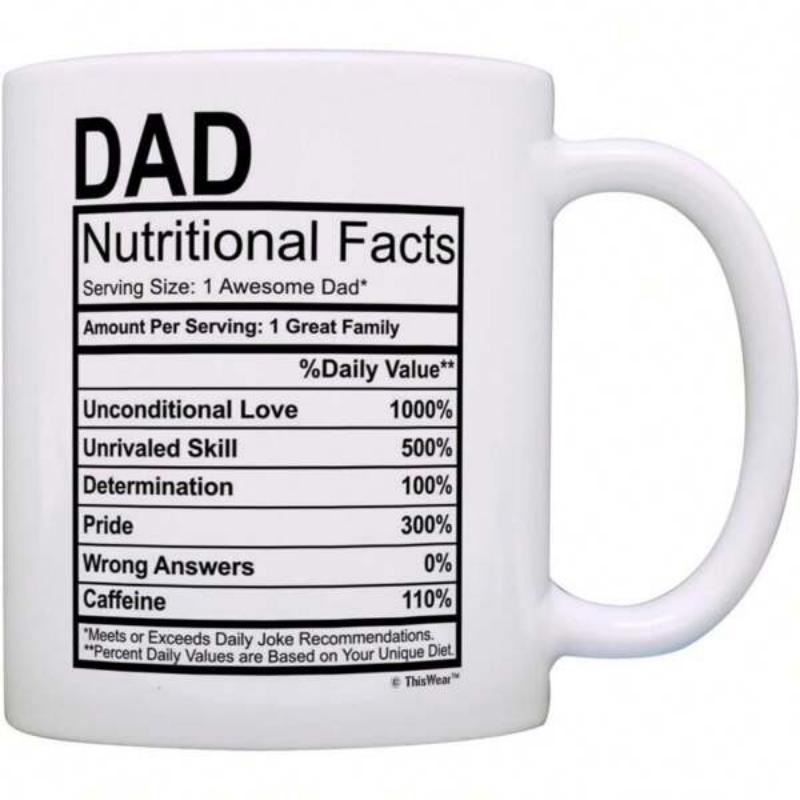 Tailorly White Ceramic 11 oz Mug - Dad Nutritional Facts Minimalist Black Text Layout Representing A Healthy Informative Food Label Mug
