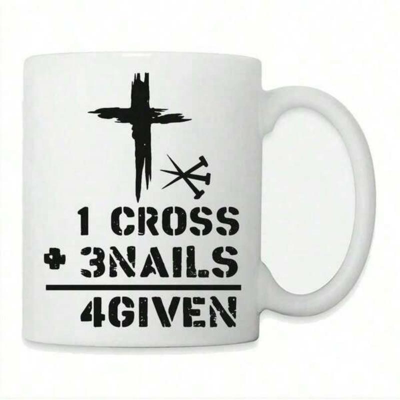 Tailorly White Ceramic 11 oz Mug - 1 Cross 3 Nails 4Given Distressed Artistic Brushstroke Cross With Three Sharp Points Graphic Mug