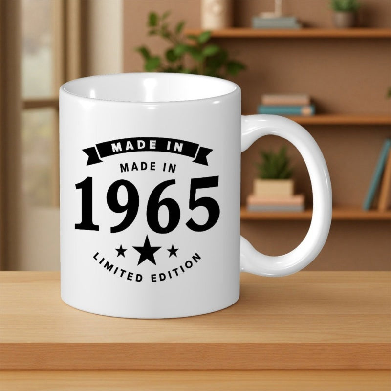 Tailorly White Ceramic 11 oz Mug - Made In 1965 Limited Edition Sleek Decorated With A Simple Black Star Design Mug