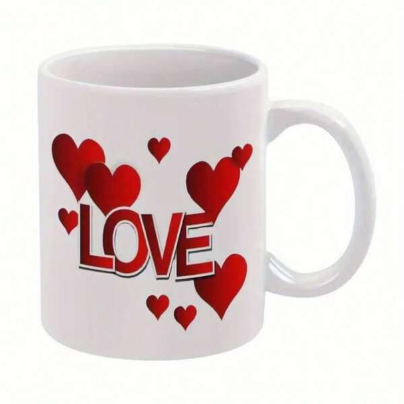 Tailorly White Ceramic 11 oz Mug - Love Vibrant Crimson Hearts Floating Around Artistic Bold Red Typography Heart