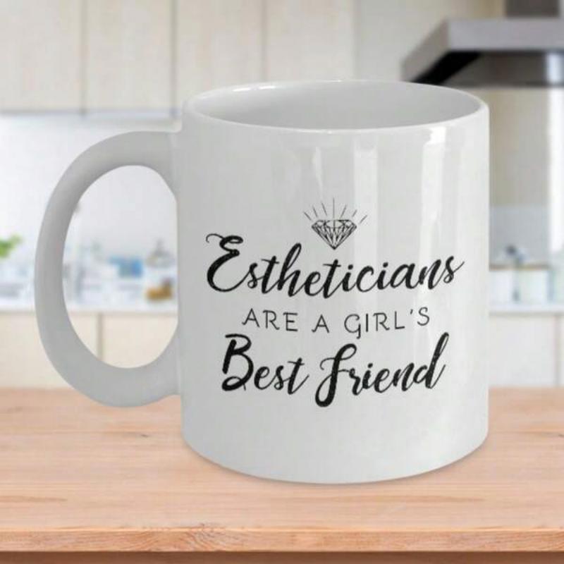 Tailorly White Ceramic 11 oz Mug - Estheticians Are A Girls Best Friend Sparkling Geometric Icon Resting Above Elegant Script Typography Mug