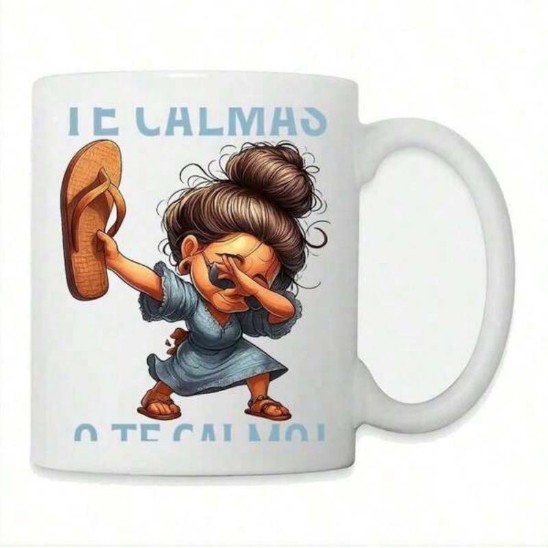 Tailorly White Ceramic 11 oz Mug - Funny Cartoon Grandmother Dabbing While Holding A Large Brown Sandal Grandmother