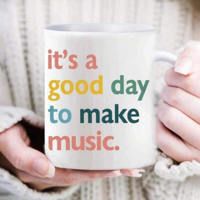 Tailorly White Ceramic 11 oz Mug - Its A Good Day To Make Music Minimalist Typography With Colorful Letters Printed On A