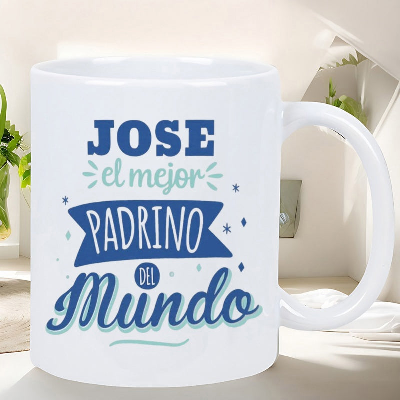 Tailorly White Ceramic 11 oz Mug - Decorative Blue Banner Floating Among Twinkling Stars With Artistic Script Banner
