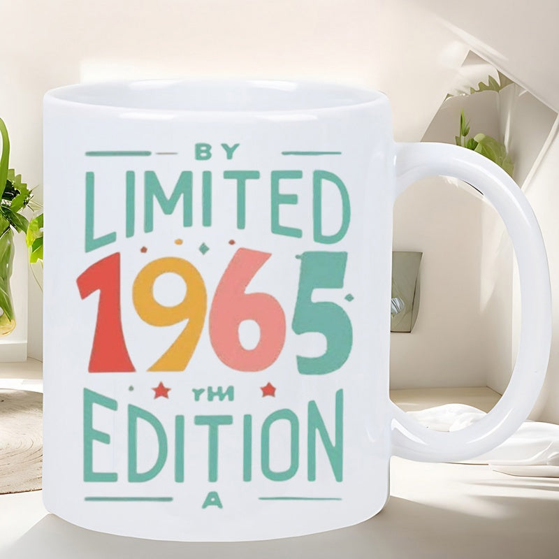 Tailorly White Ceramic 11 oz Mug - By Limited 1965 Edition Colorful Bold Numbers Featuring Small Stars Within A Minimalist Layout Graphic
