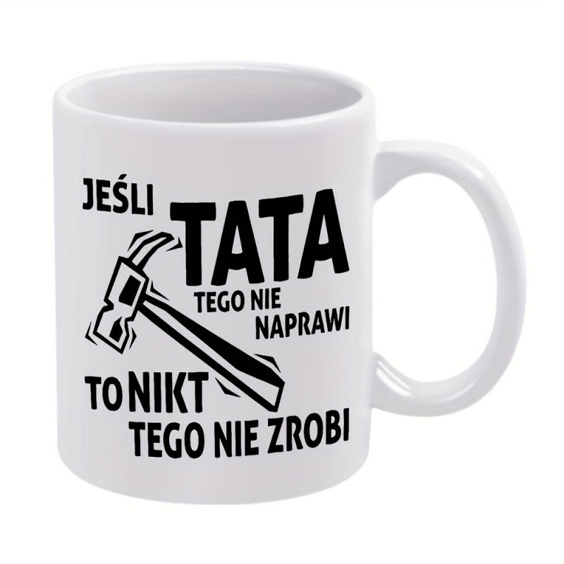 Tailorly White Ceramic 11 oz Mug - Industrial Style Heavy Duty Carpenter Tool For Workshop Wall Hammer