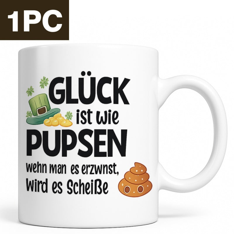 Tailorly White Ceramic 11 oz Mug - Festive Green Leprechaun Hat With Gold Coins And Smiling Brown Poop Mug