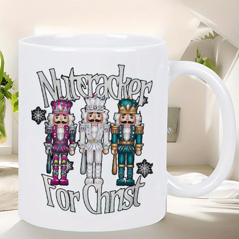 Tailorly White Ceramic 11 oz Mug - Nutcracker For Christ Three Festive Traditional Soldiers With Decorative Crowns Swords Nutcrackers