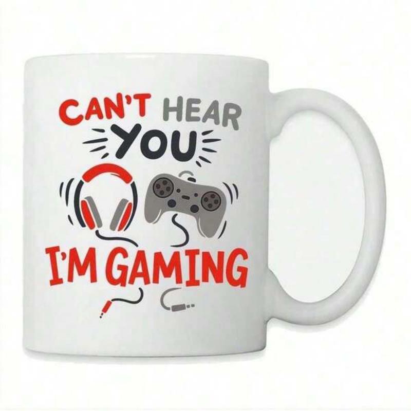 Tailorly White Ceramic 11 oz Mug - Can't Hear You I'm Gaming Stylized Modern Headset Linked With Wired Video Game Console Gaming Controller