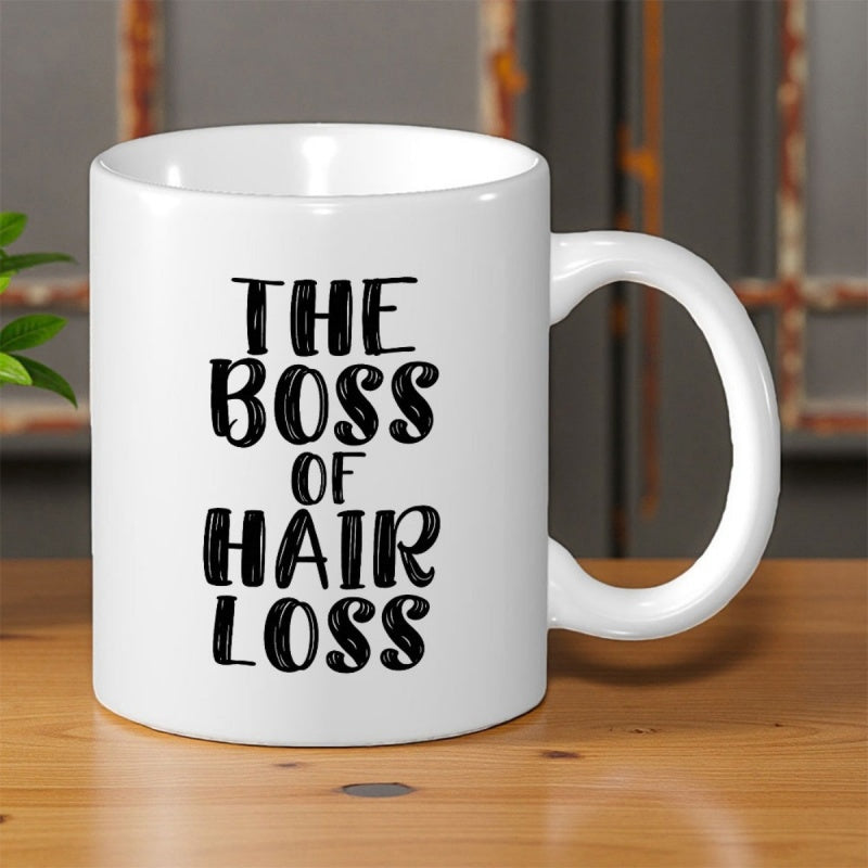 Tailorly White Ceramic 11 oz Mug - The Boss Of Hair Loss Clean White Ceramic Vessel Resting Upon A Polished Wooden Table Mug