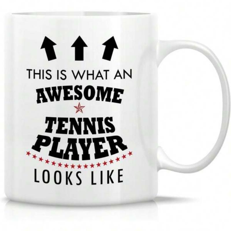 Tailorly White Ceramic 11 oz Mug - This Is What An Awesome Tennis Player Looks Like Minimalist Black Arrows With Small Red Stars Featuring Bold Slogan Mug