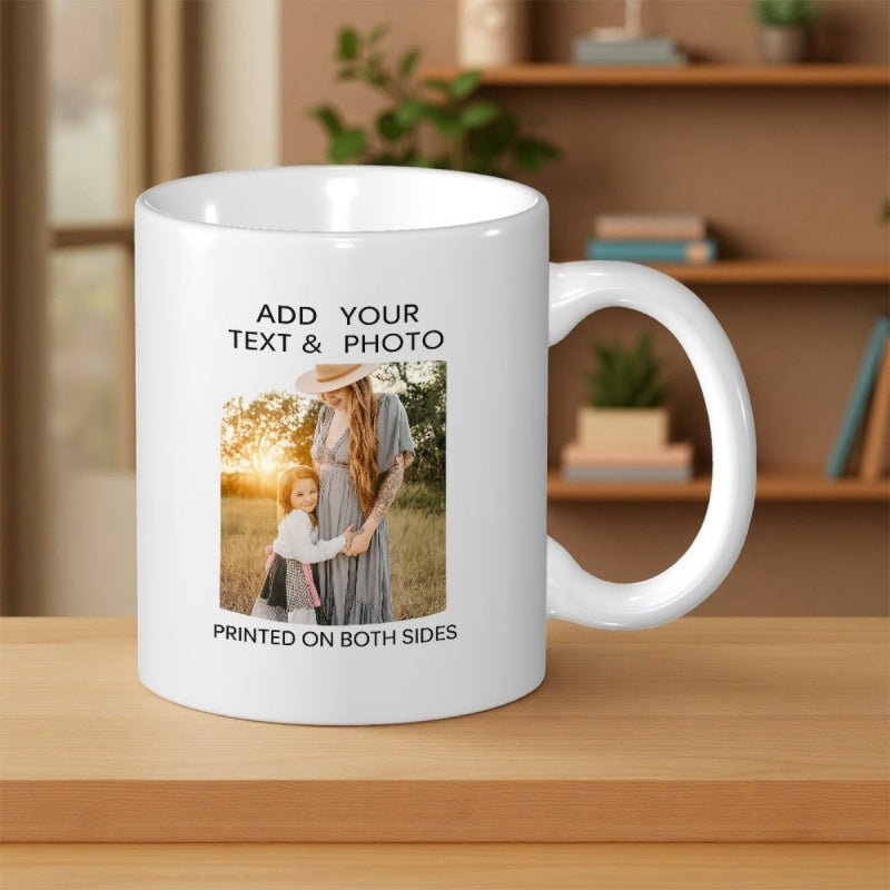 Tailorly White Ceramic 11 oz Mug - Add Your Text Photo Printed On Both Sides Loving Mother Embracing Child Within Golden Field During Beautiful Sunset Mug