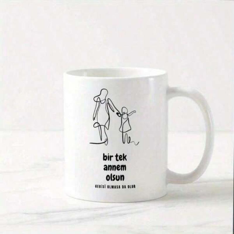Tailorly White Ceramic 11 oz Mug - Minimalist Continuous Line Drawing Featuring Mother And Child Holding Hands Gracefully Mother