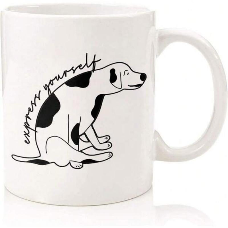 Tailorly White Ceramic 11 oz Mug - Express Yourself Simple Minimalist Line Drawing Of A Spotted Sitting Canine Dog