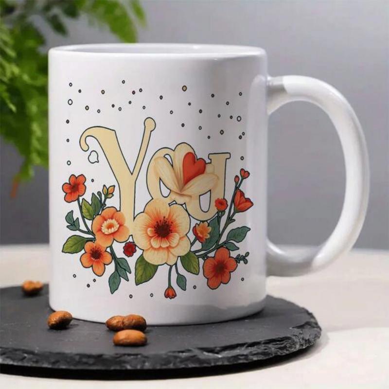 Tailorly White Ceramic 11 oz Mug - You Vintage Blooming Orange Flowers With Small Polka Dots And Heart Flower