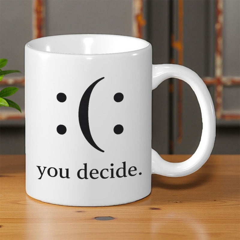 Tailorly White Ceramic 11 oz Mug - You Decide Minimalist Artistic Black Ink Double Perspective Face Expression Design Mug