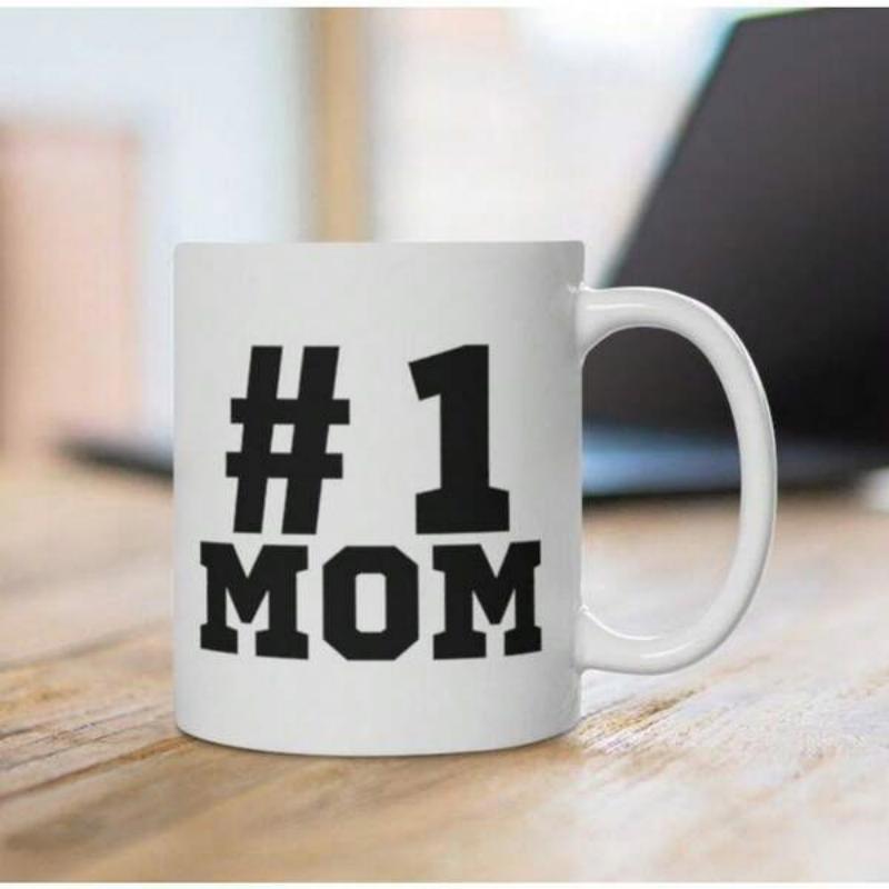 Tailorly White Ceramic 11 oz Mug - 1 Mom Bold Collegiate Style Letters With Simple Minimalist Aesthetic Printed In Black Sign