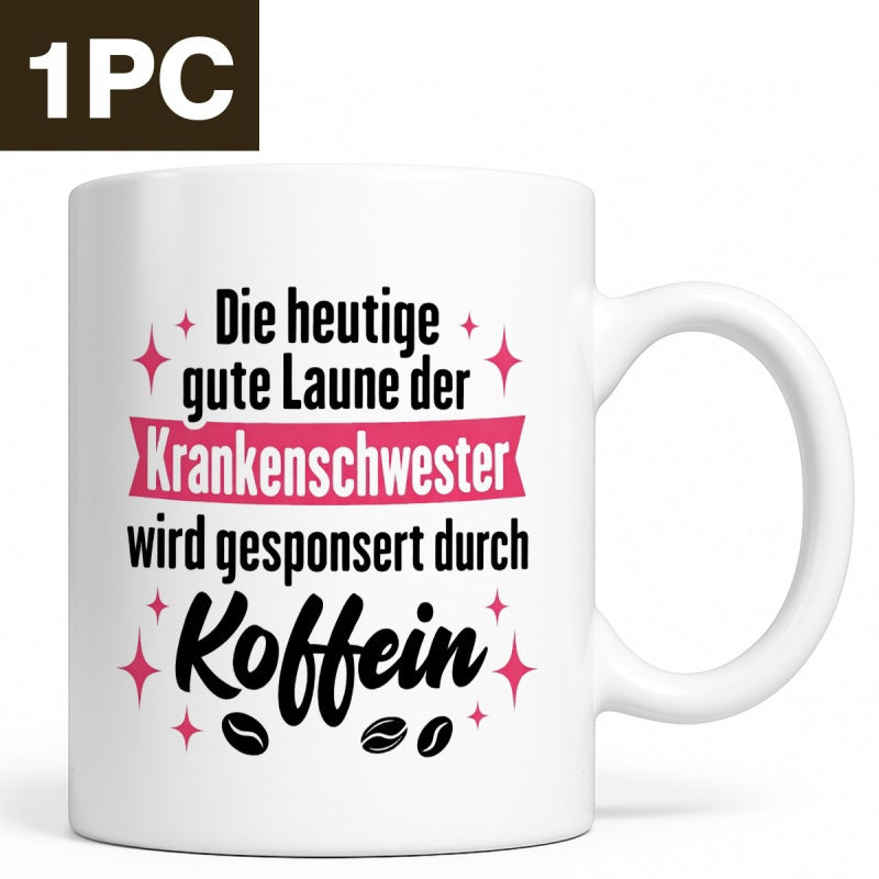 Tailorly White Ceramic 11 oz Mug - Twinkling Stars And Pink Banner Surrounding Bold Black Decorative Lettering Coffee Mug