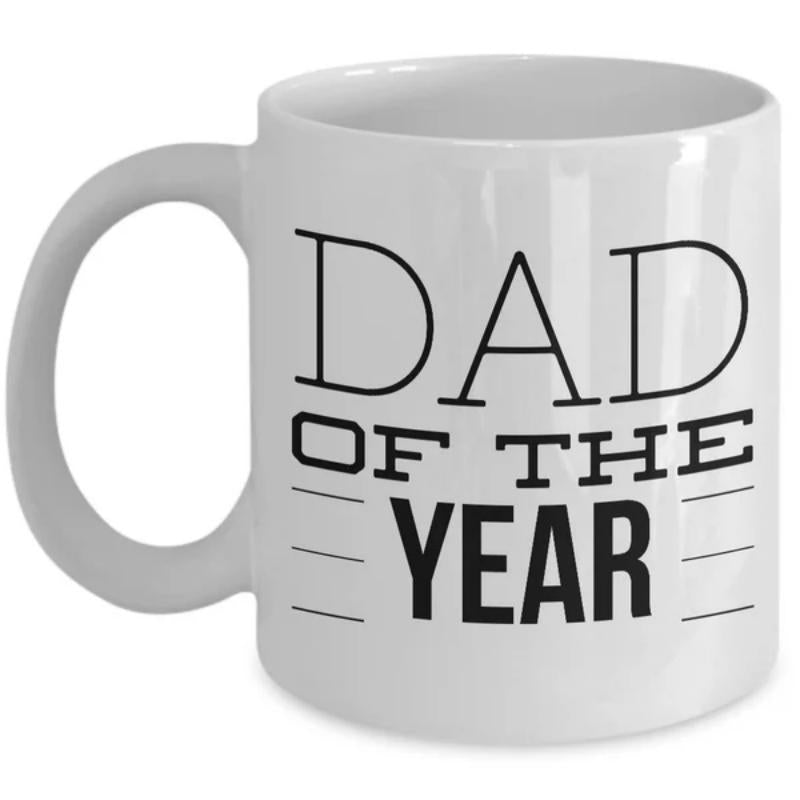 Tailorly White Ceramic 11 oz Mug - Dad Of The Year Minimalist Black Typography Printed On Clean Mug