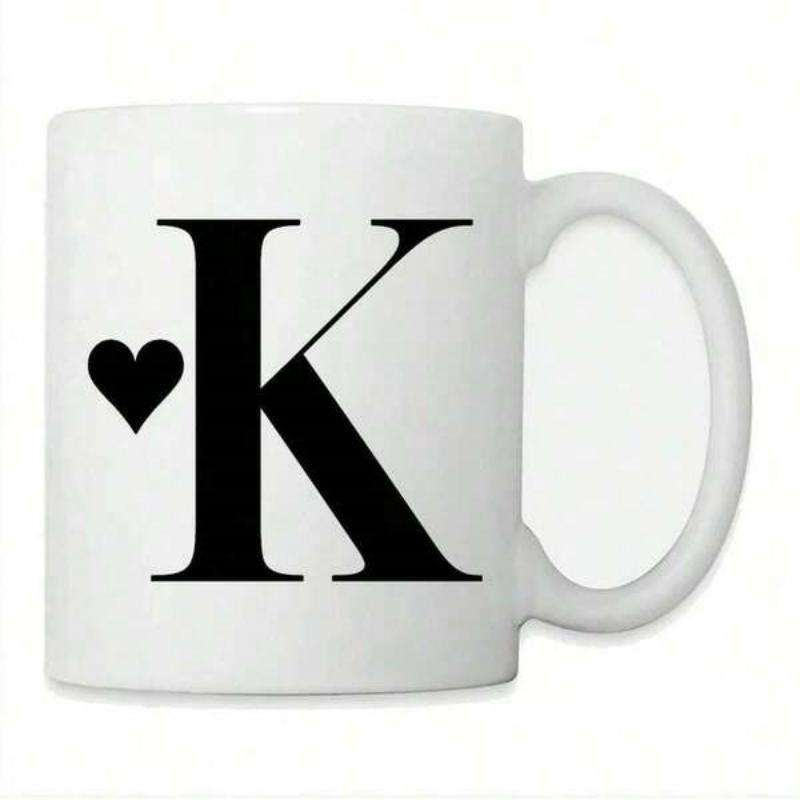 Tailorly White Ceramic 11 oz Mug - K Minimalist Black Silhouette Featuring A Small Heart Beside A Large Letter