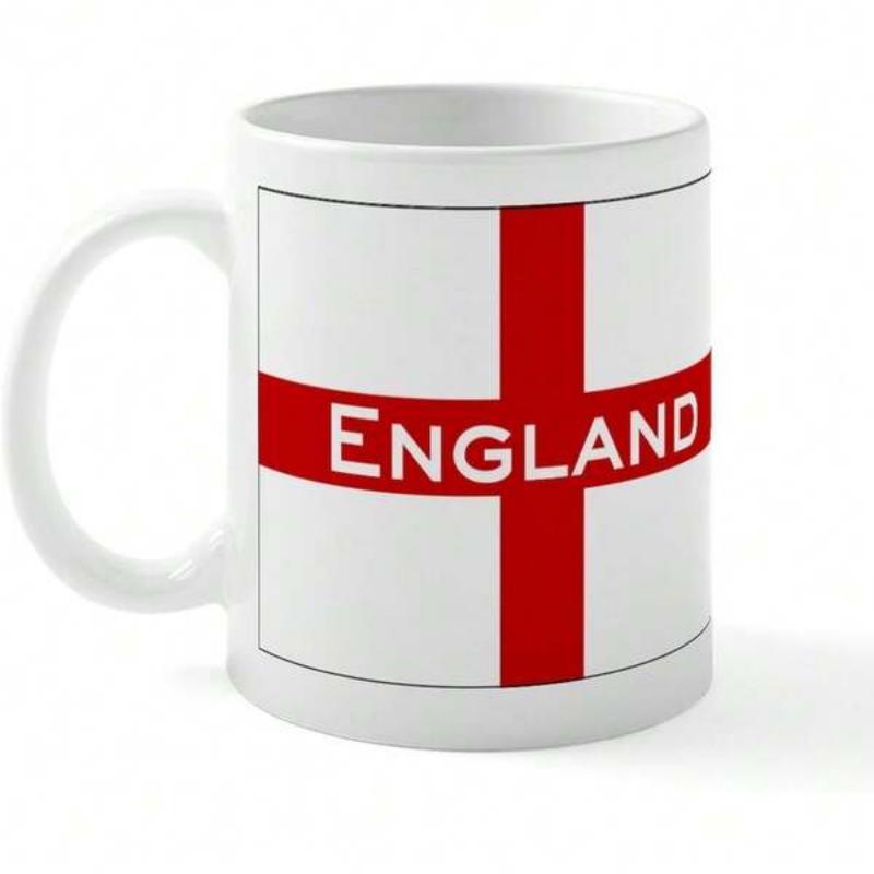 Tailorly White Ceramic 11 oz Mug - England Bold Red Saint Georges Cross Pattern On A Simple